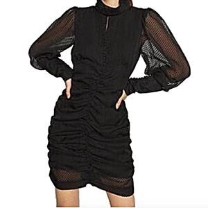 House of Harlow Black Mini Dress Size 4 Metallic Sheer Ruched Cocktail Dress